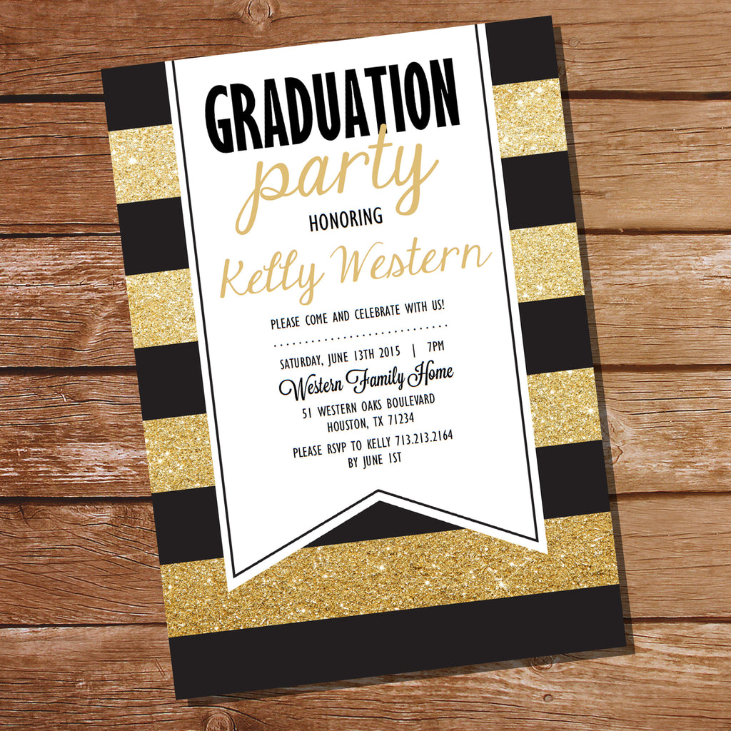 Black and Gold Graduation Invitation