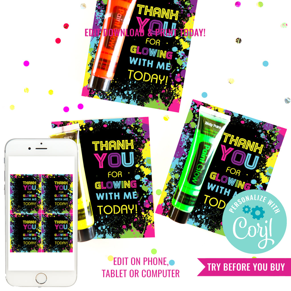 Neon Glow Party Favors | Neon Tween Party Favor Cards