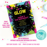 Let's Glow Neon Party Invitation | Tween Party Invitation
