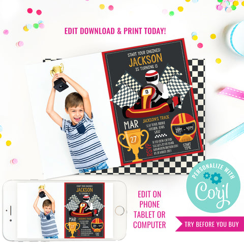 Go-Kart Birthday Party Photo Invitation