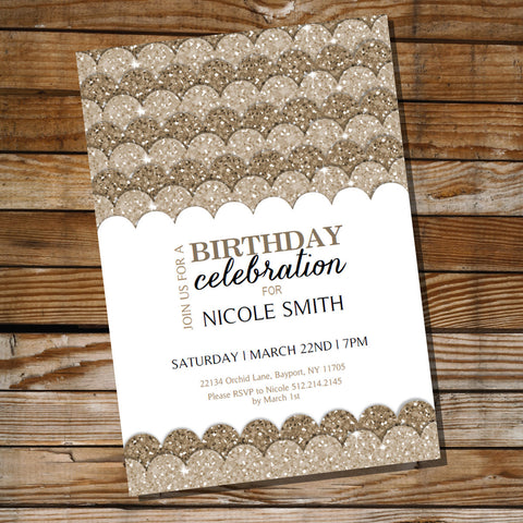 Gold Glitter Birthday Invitation