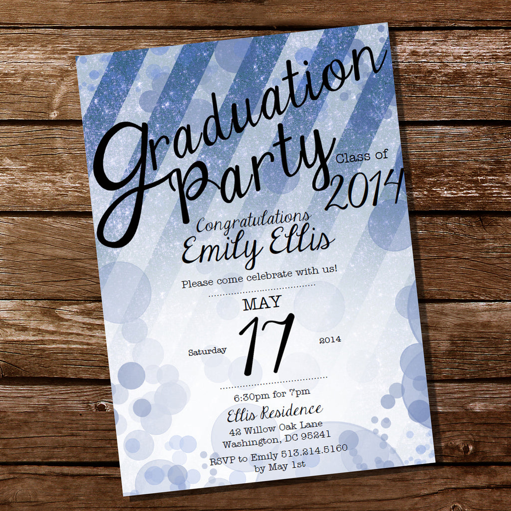 Blue Glitter Graduation Invitation
