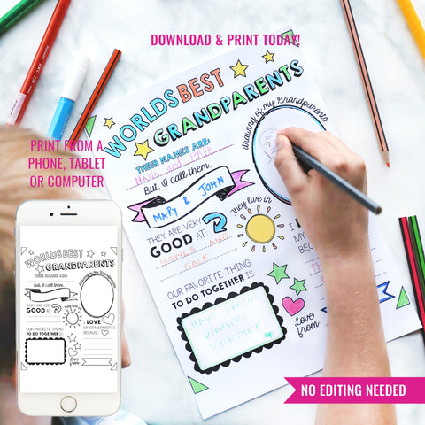 World's Best Grandparents Coloring-In Page | Personalized Grandparent's Day Gifts