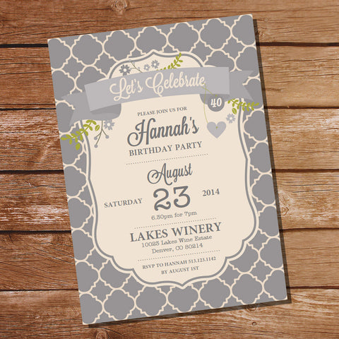 Classic Gray Vintage Birthday Invitation