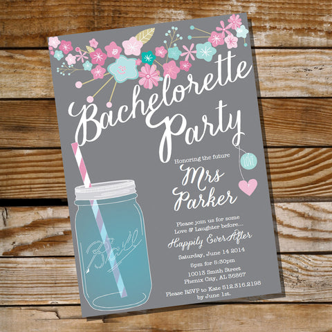 Gray Floral Bachelorette Party Invitation
