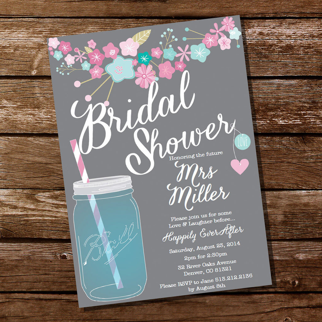 Gray Floral Bridal Shower Invitation