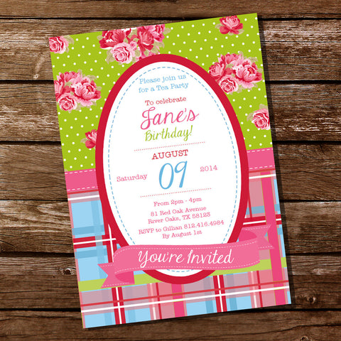 Bright Shabby Chic Birthday Party Invitation