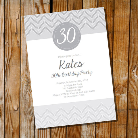Gray Chevron Birthday Invitation 