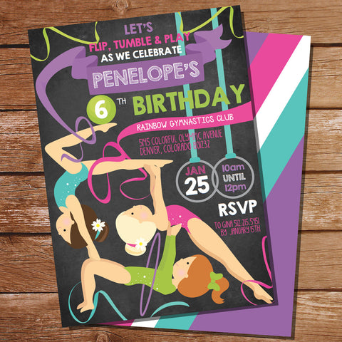 Chalkboard Gymnastics Party Invitation | Gymnastic Invite