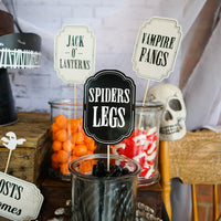 Halloween haunted House Food Labels, Spiders Legs and Vampire Fangs