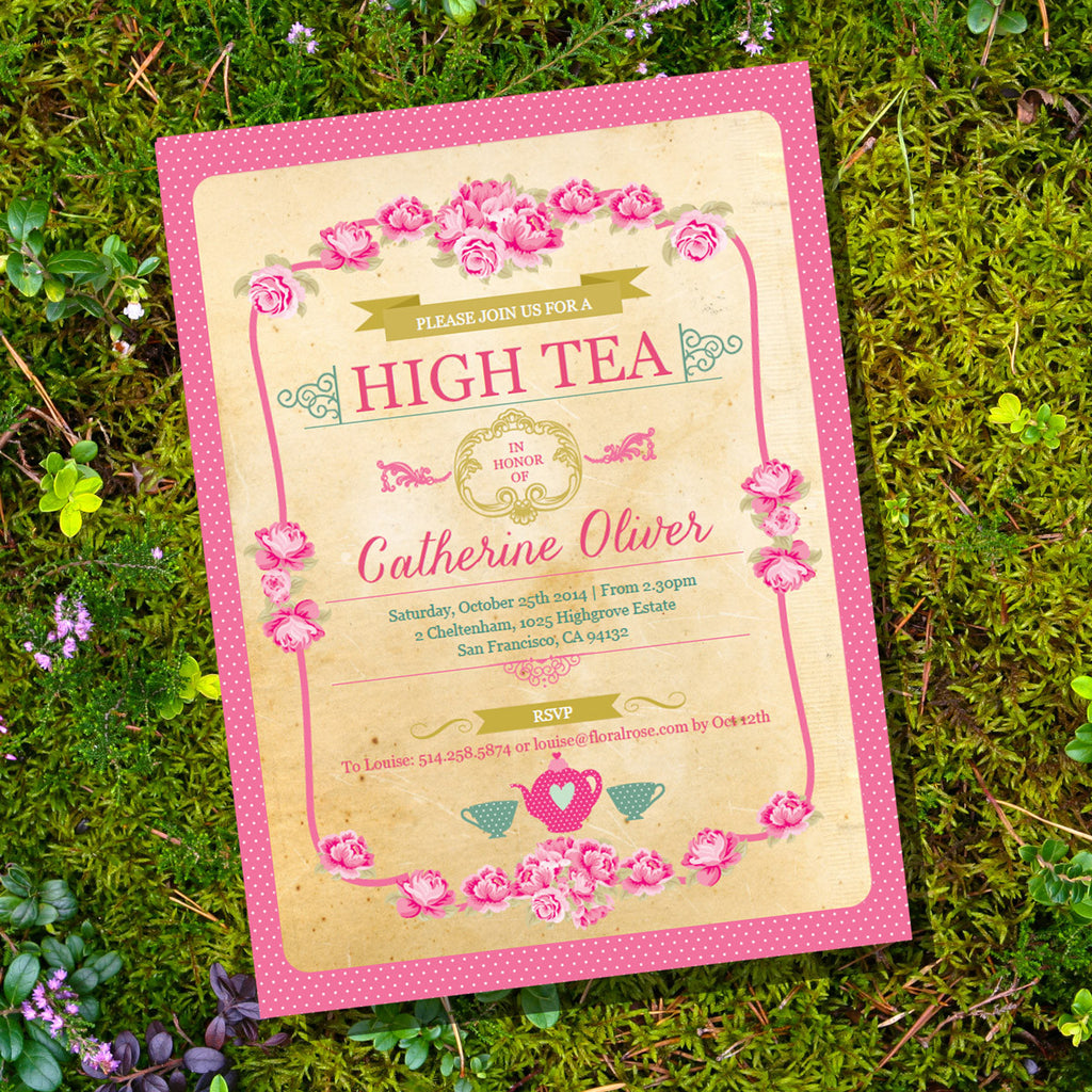 Old Paper and Polka Dots High Tea Party Invitation