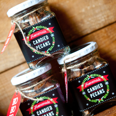 Christmas Gift Candied Pecans Recipe and Labels