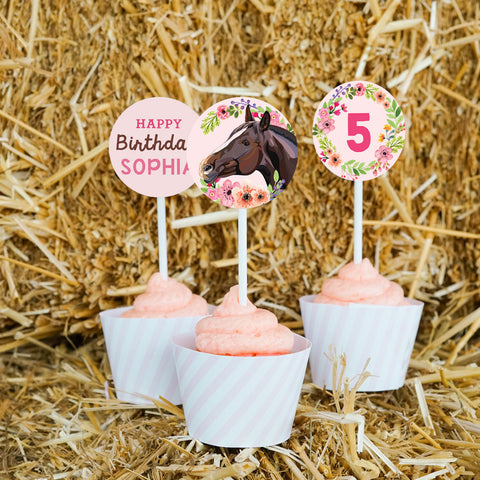 Horse Party Cupcake Wrappers and Toppers