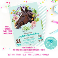 Horse Birthday Party Invitation for a Girl