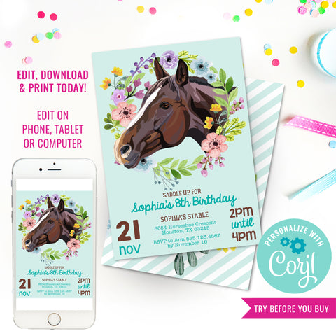 Horse Birthday Party Invitation for a Girl