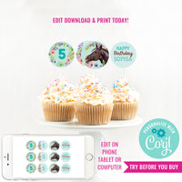 Horse Birthday Party Cupcake Toppers for a Girl