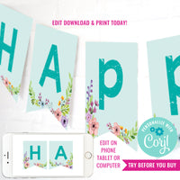 Horse Birthday Party Banner | Blue Pony Party Birthday Banner