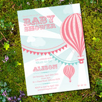 Hot Air Balloon Baby Shower Invitation For A Girl