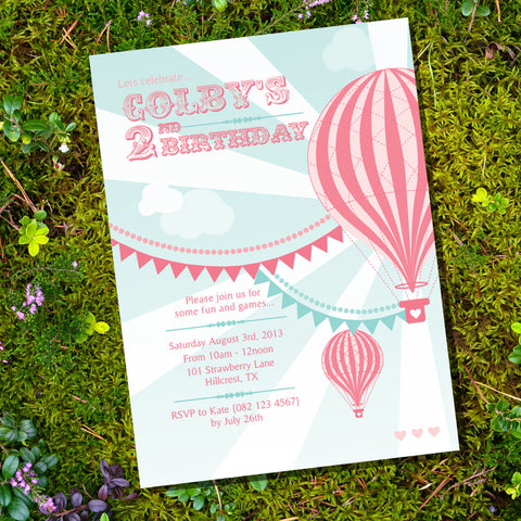 Hot Air Balloon Birthday Party Invitation For A Girl