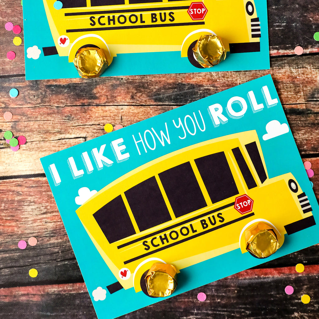 I Like How You Roll Kid's Valentine Card School Bus