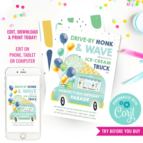Ice Cream Truck Birthday Parade Invitation