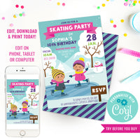Ice Skating Party Invitation for Girls