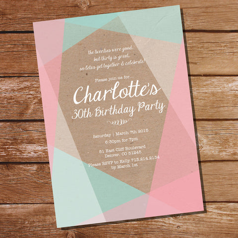 Kraft Geometric Birthday Invitation in Pastels