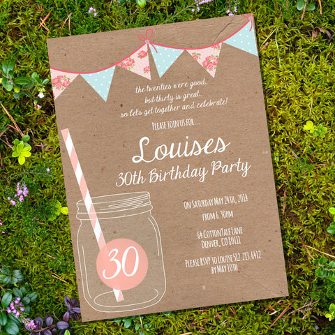 Shabby Chic Mason Jar Birthday Invitation