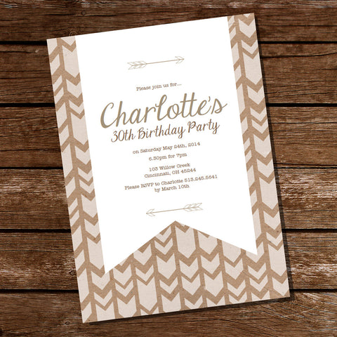 Kraft Tribal Arrow Chevron Birthday Party Invitation 