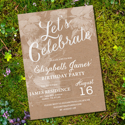 Watercolor Kraft Birthday Party Invitation | Kraft Birthday Invite Template