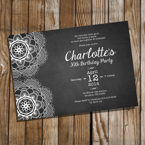 Lace Chalkboard Birthday Invitation