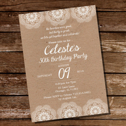 Lace Kraftpaper Birthday Invitation