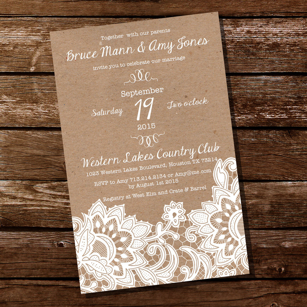 Kraft Lace Wedding Invitation