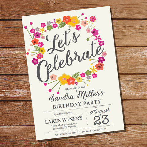 Let's Celebrate Floral Birthday Invitation