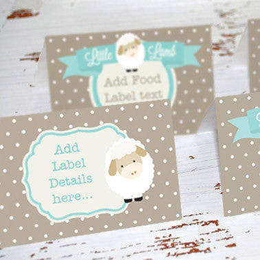 Little Lamb Baby Shower Food Label Tent Cards | Unisex Shower
