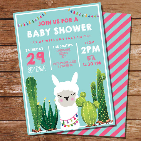 Llama Baby Shower Invite for a Girl