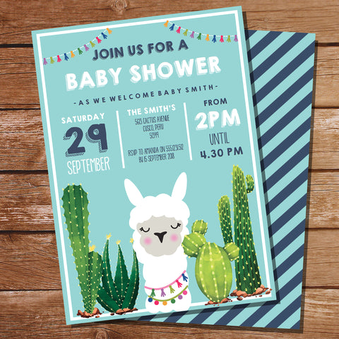 Llama Baby Shower Invitation for a Boy | Cute Llama Baby Shower Invitation