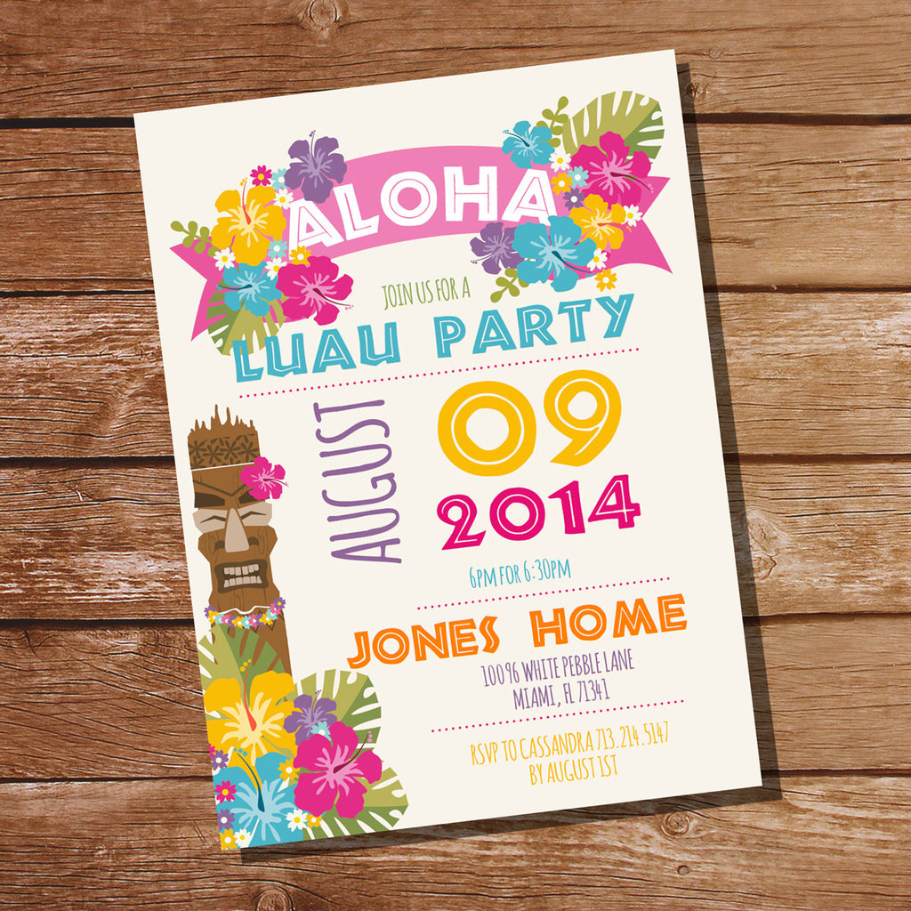 Luau Hawaiian Party Invitation  Tiki Party Invitation – Sunshine