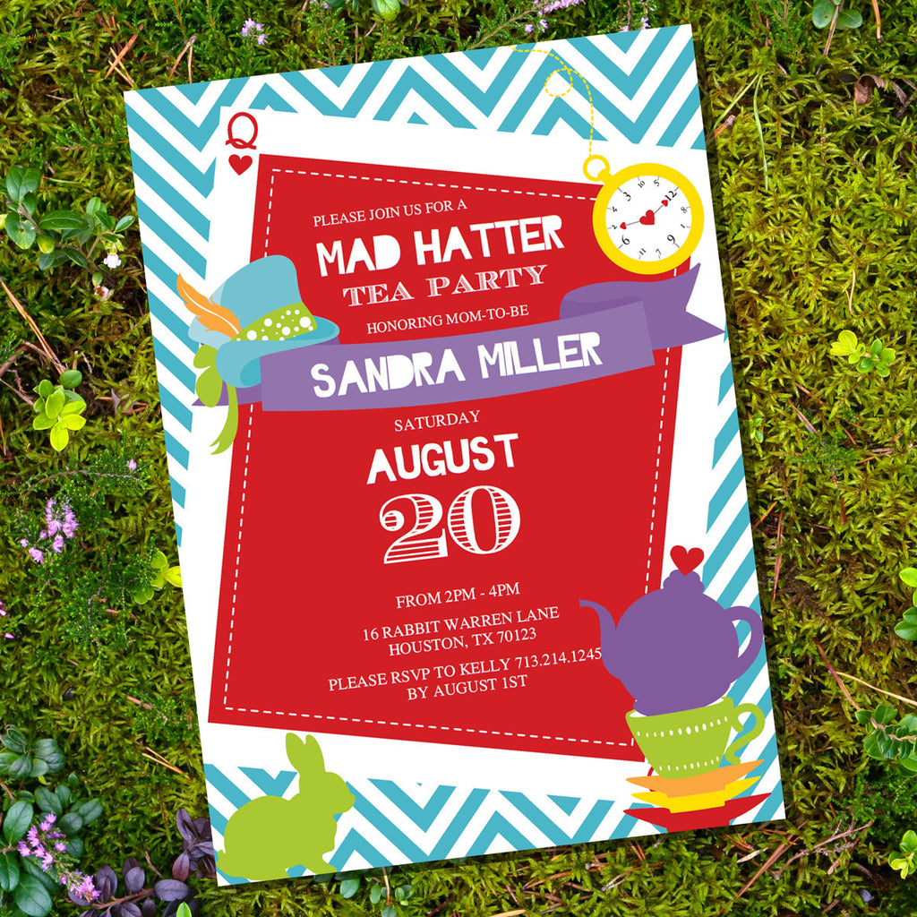 Mad Hatter Tea Party Baby Shower Invitation | Alice in Wonderland Baby Shower