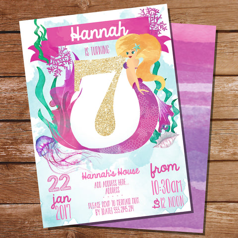 Mermaid Party Invitation Gold Glitter 7