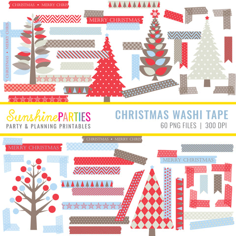 Modern Christmas Digital Washi Tape and Clipart Set | Digital Crafting Set