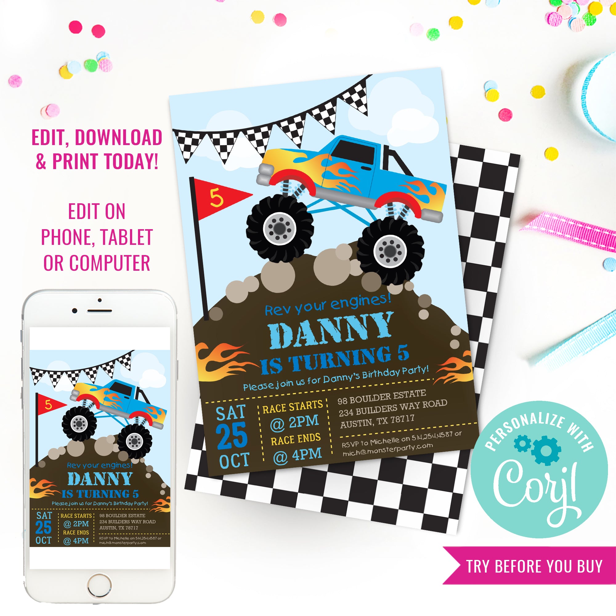 monster-truck-party-invitation-printable-monster-jam-invite-sunshine-parties for Free Printable Monster Jam Invitations Monster Truck Party Invitation | Printable Monster Jam Invite – Sunshine Parties for Free Printable Monster Jam Invitations