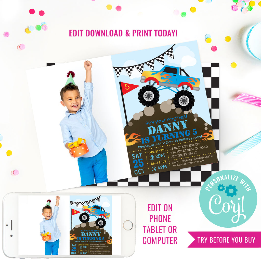 Monster Truck Party Invitation | Printable Monster Jam Invite – Sunshine Parties monster-truck-party-invitation-printable-monster-jam-invite-sunshine-parties