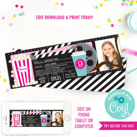 Girl Movie Party Photo Invitation