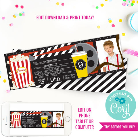 Movie Party Ticket Photo Invitation