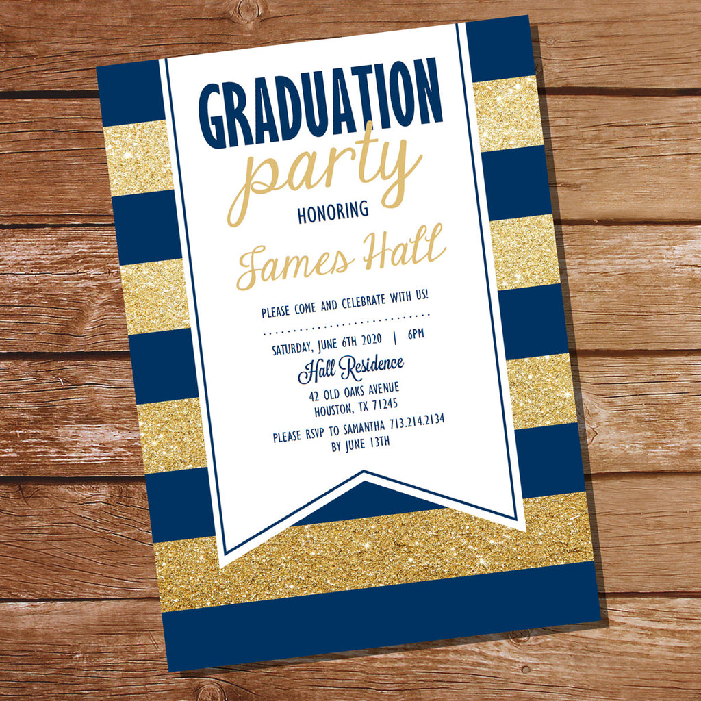 Navy Blue and Gold Graduation Invitation