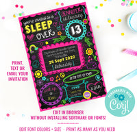 Neon Sleepover Doodle Invitation | Tween Party 