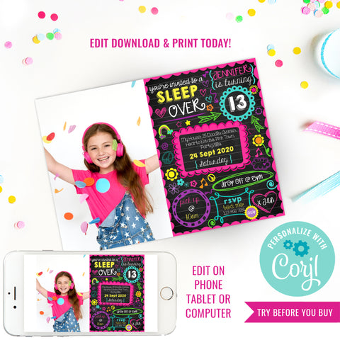 Tween Sleepover party invitation