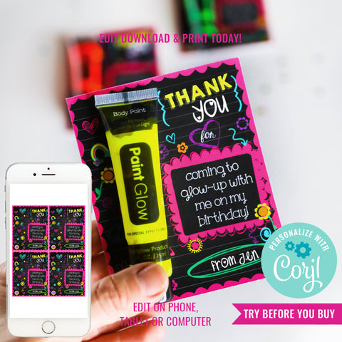 Neon Sleepover Tween Party Favors | Neon Slumber Party Favors | Sleep Over Party Favor Cards