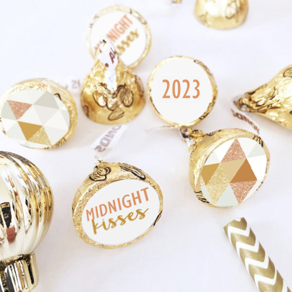 New Years Eve Decorative Hershey's Kisses Glitter Labels | Geometric Prism Metallic Glitter